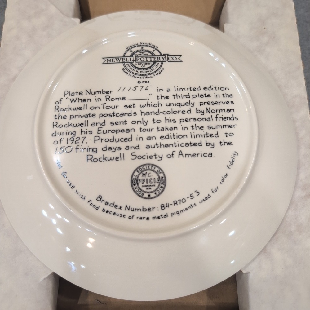 Norman Rockwell When in Rome Limited Edition Collector Plate Newell Pottery - Picture 5 of 6